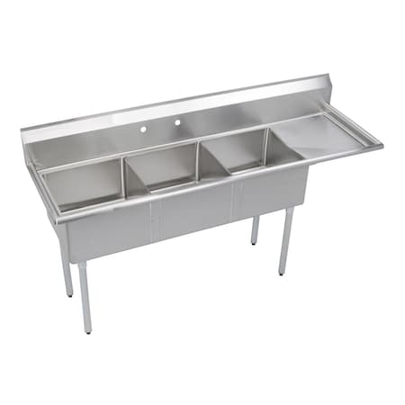 Elkay Super Economy Scullery Sink 3-Compartment 11 Deep Bowls 18 Right Drainboard 90 L X90 W X46 H SE3C18X18-R-18X
